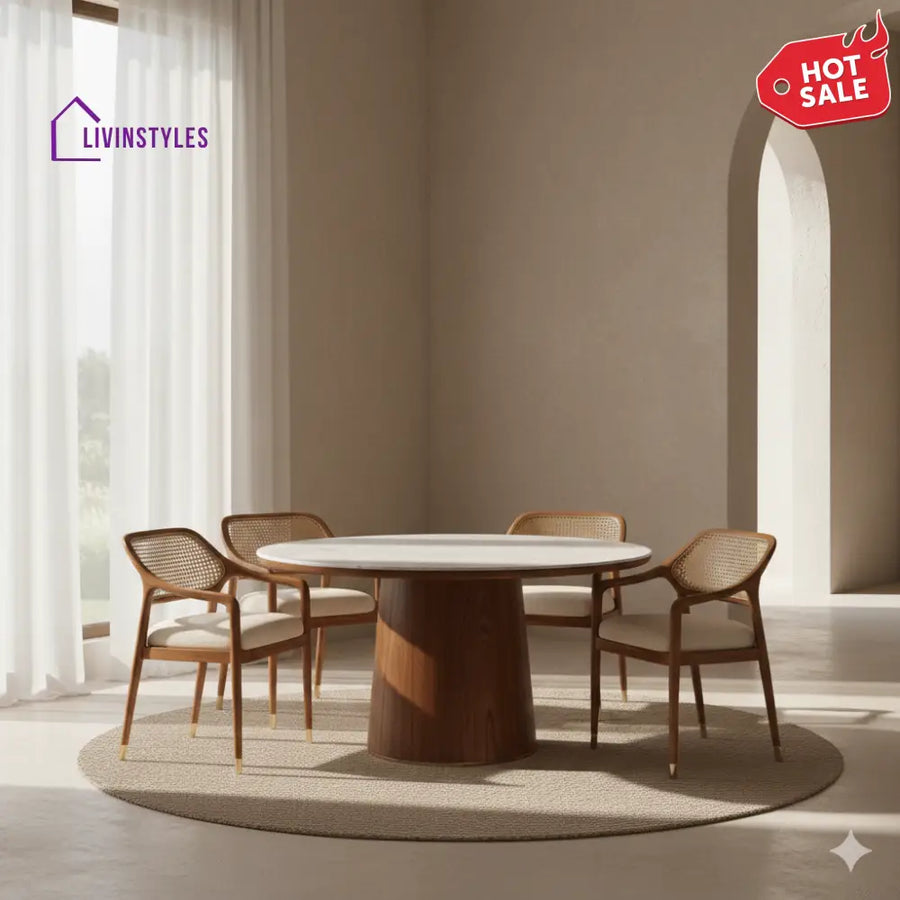 Charles Round Solid Sheesham Wood Dining Table Set | Round 4 Seater Dining Table Set