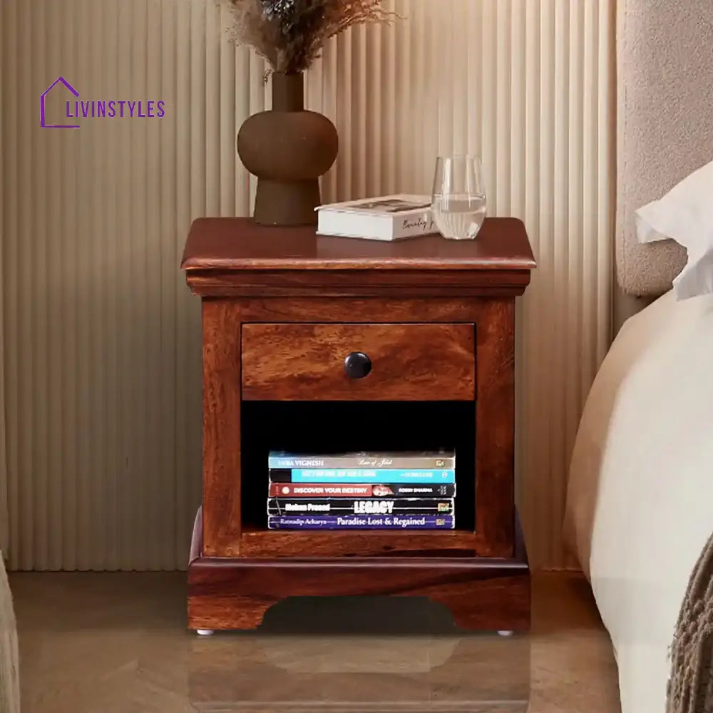 Kanishka Solid wood Bedside Table Honey Oak Bedroom Furniture Sets