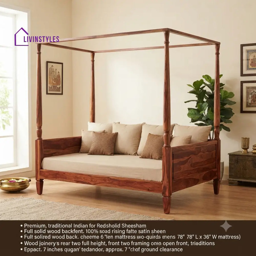 Charles Wooden Divan Bed for Living Room | Solid Sheesham Wood