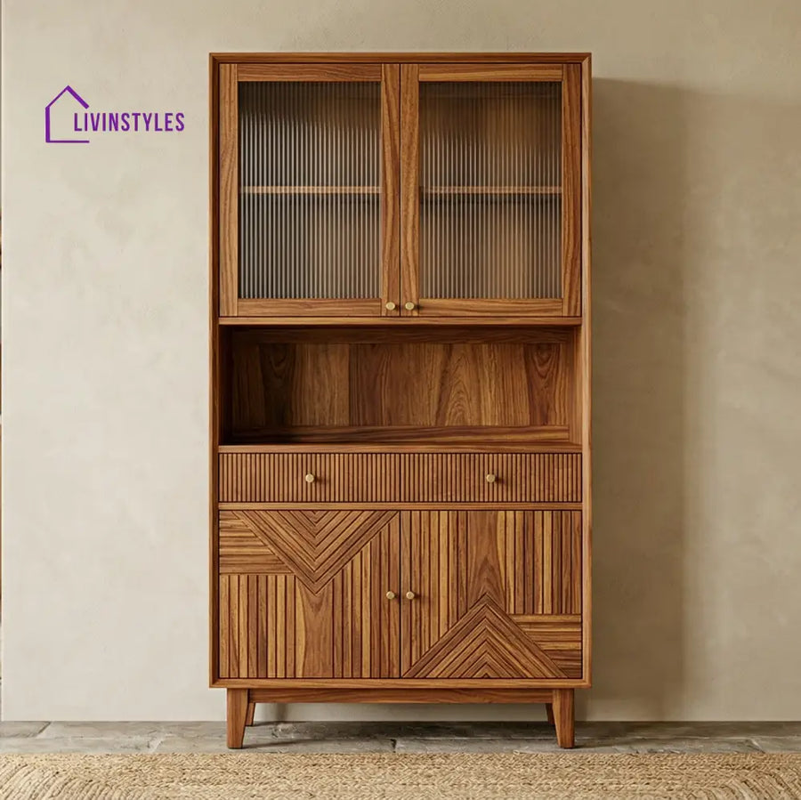 Charlie Classic Kitchen Cabinet with Glass (Honey Finish)