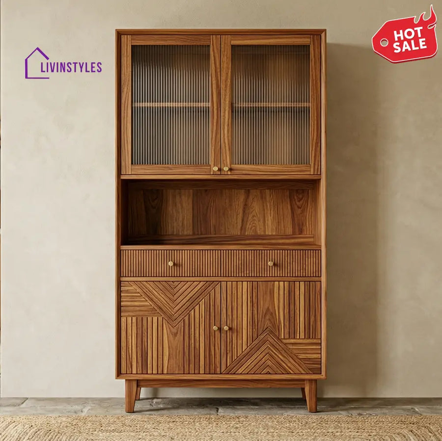 Charlie Classic Kitchen Cabinet with Glass (Honey Finish)