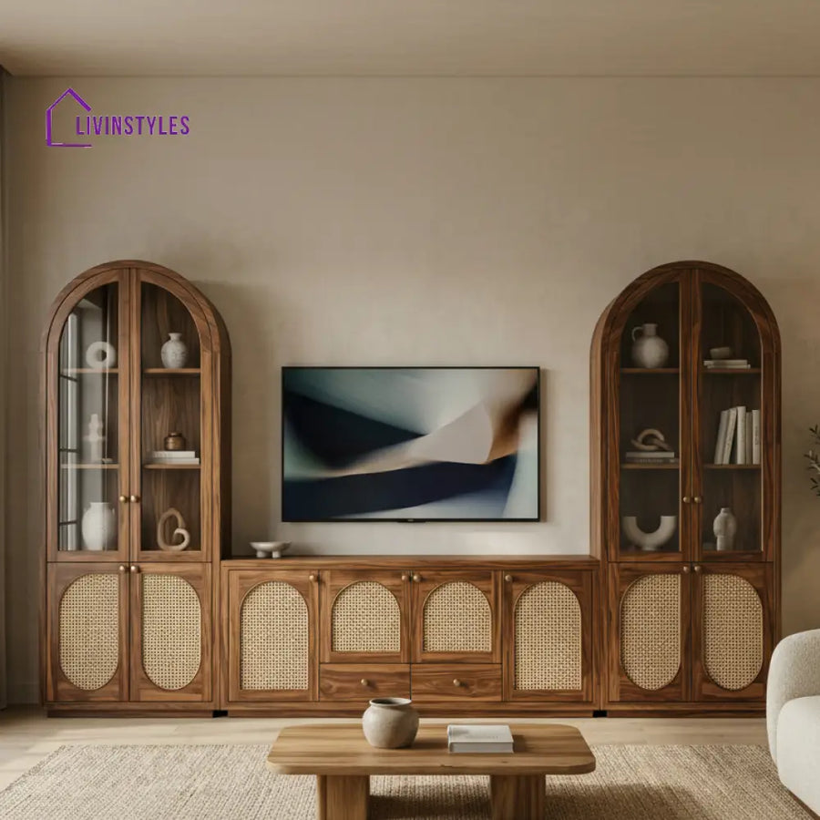 Charlie Premium Solid Wood TV Unit with Cane Panel Cabinet
