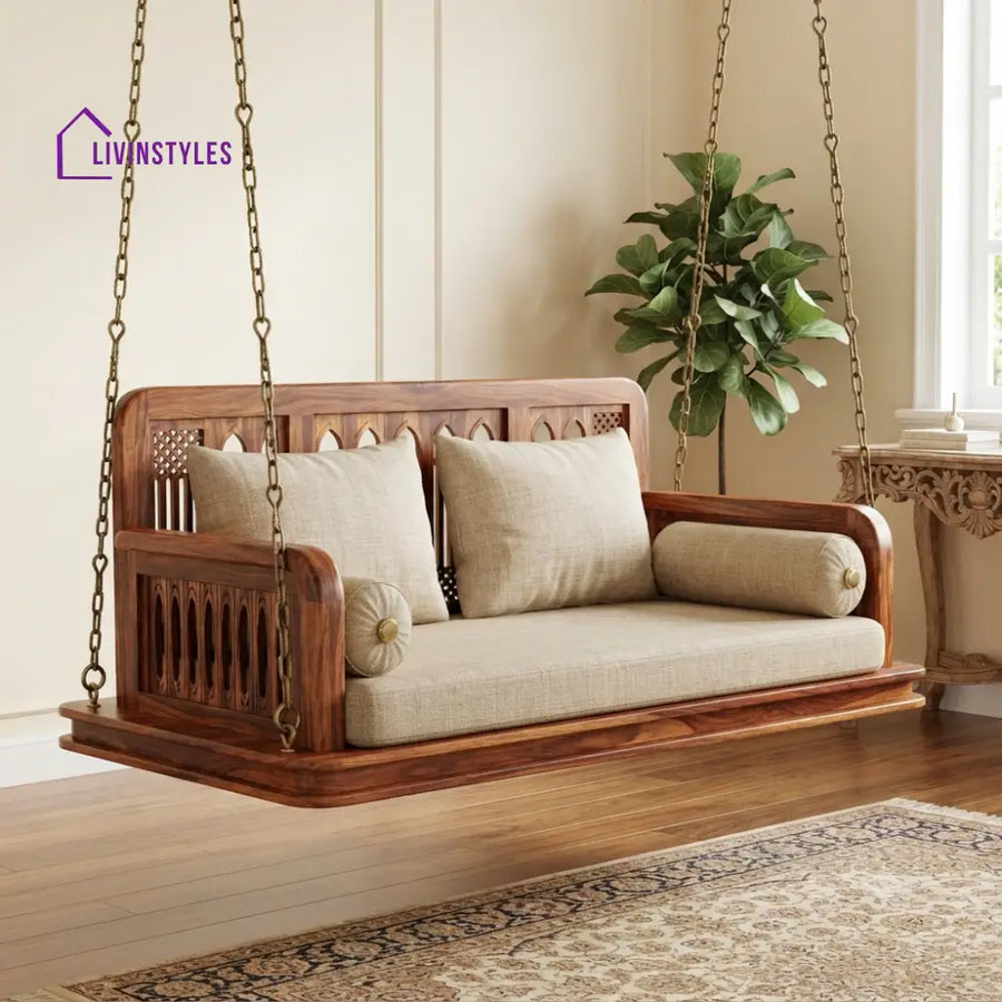 Charlotte 2 Seater Wooden Swing for Home | Wooden Jhula for home