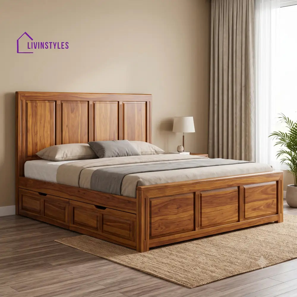 Charlotte Premium Wooden Bed with Drawer Storage | King Size Bed & Queen Size Bed Online