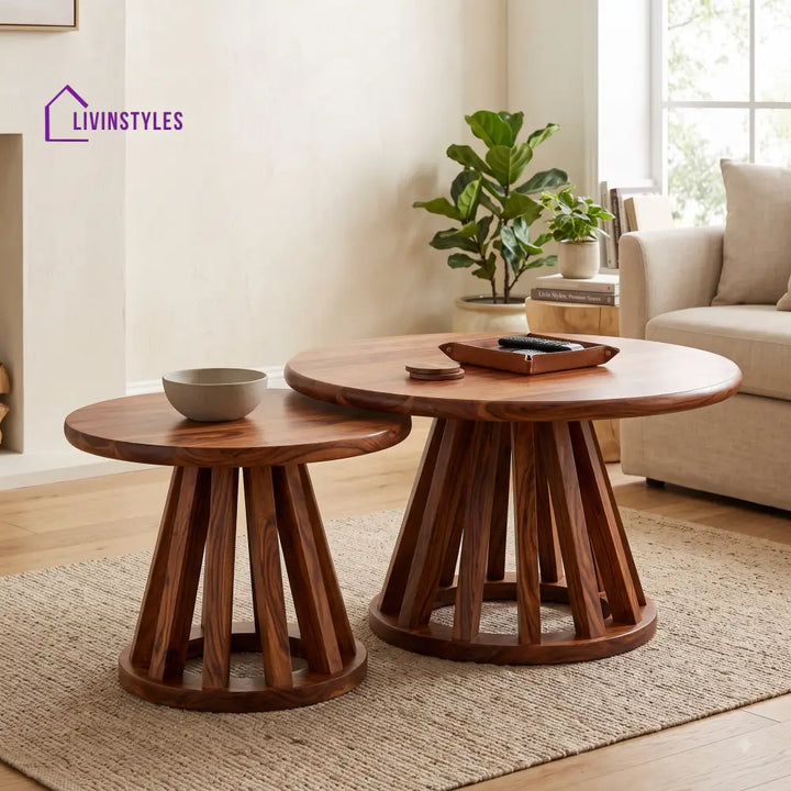 Charlotte Sheesham Wood Coffee Table Set | Wooden Nesting Tables