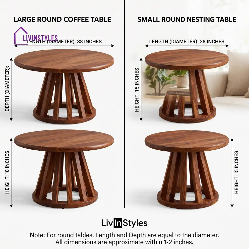 Charlotte Sheesham Wood Coffee Table Set | Wooden Nesting Tables
