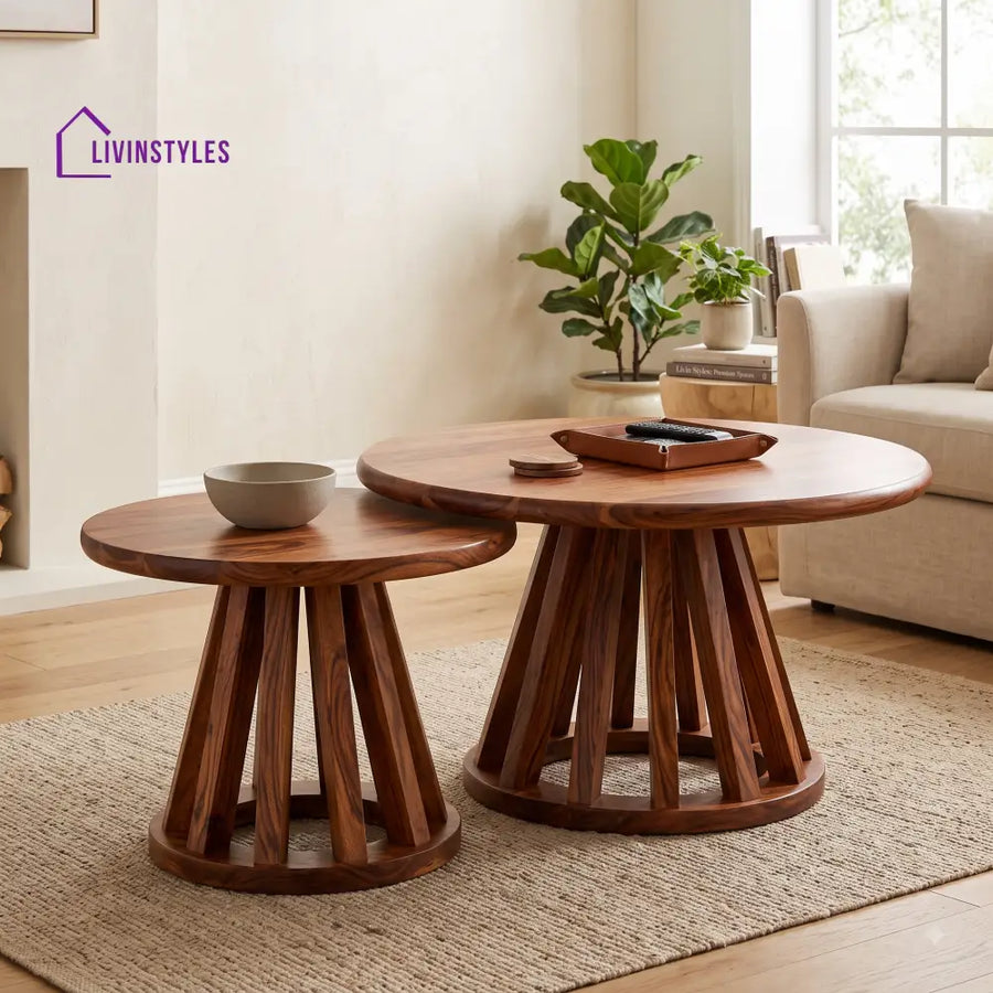 Charlotte Sheesham Wood Coffee Table Set | Wooden Nesting Tables