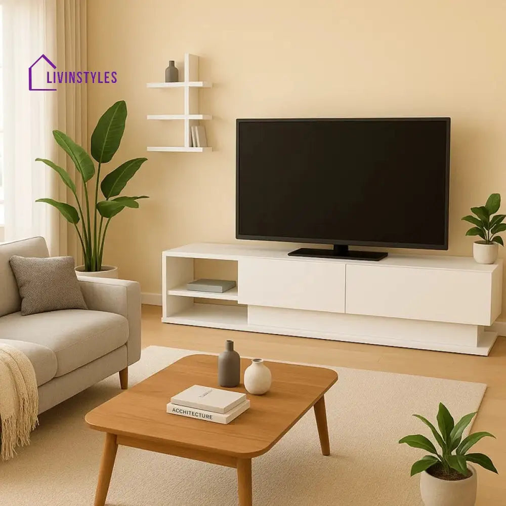 Charlotte White Finish Tv Unit Stand for Living Room