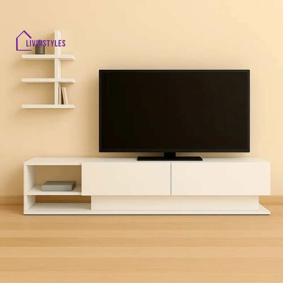 Charlotte White Finish Tv Unit Stand for Living Room