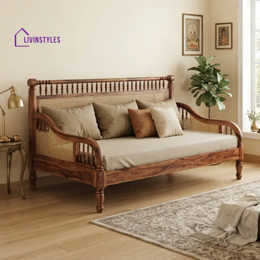 Charlotte Wooden Divan Bed for Living Room | Solid Sheesham Wood