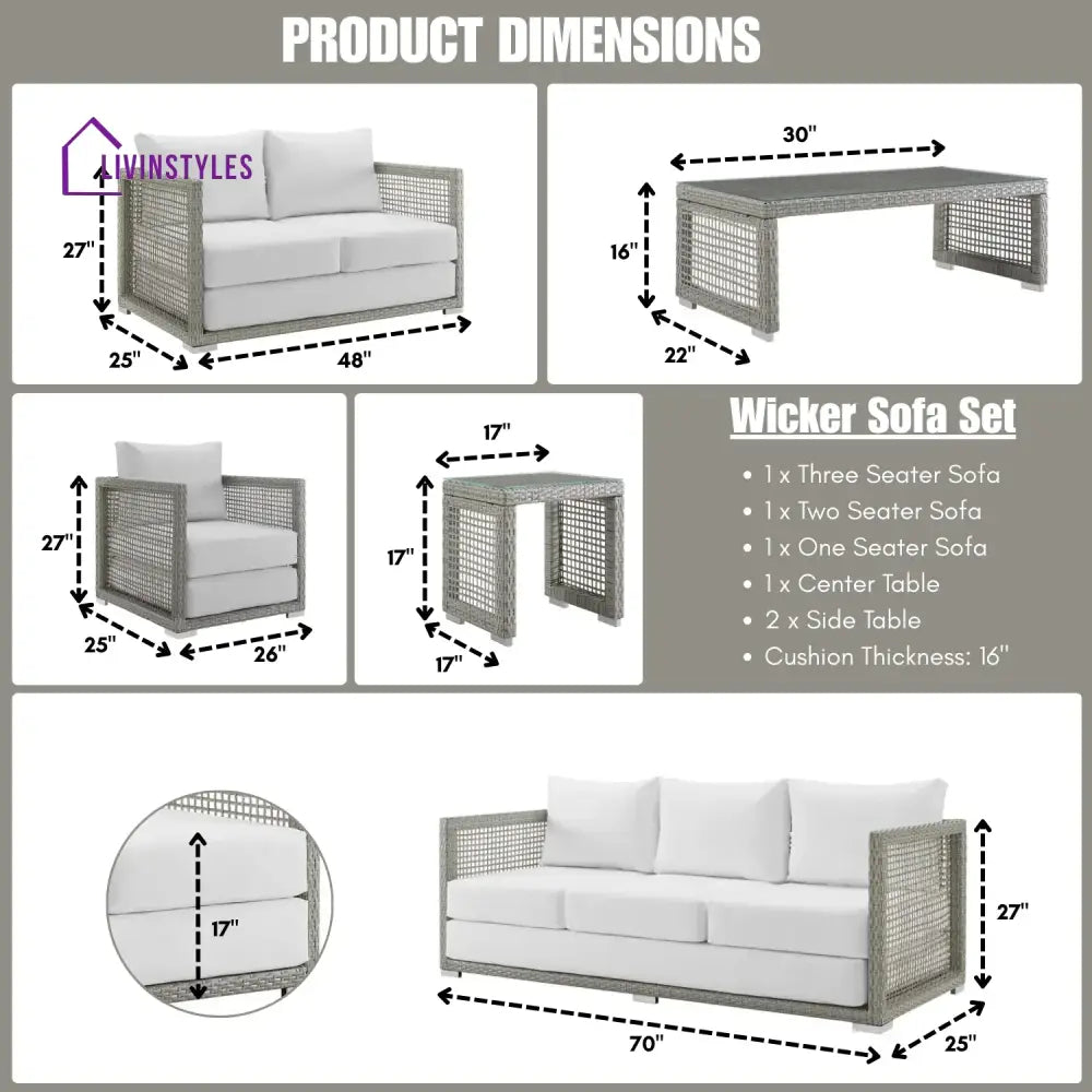 Charmi Outdoor Wicker Woven 6 Pieces Sectional Patio Furniture Set - Sofa Set