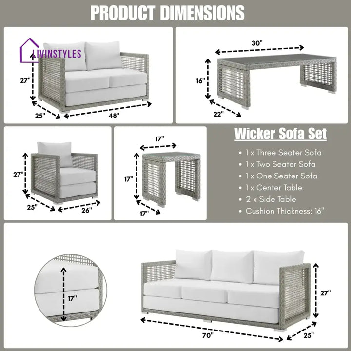 Charmi Outdoor Wicker Woven 6 Pieces Sectional Patio Furniture Set - Sofa Set