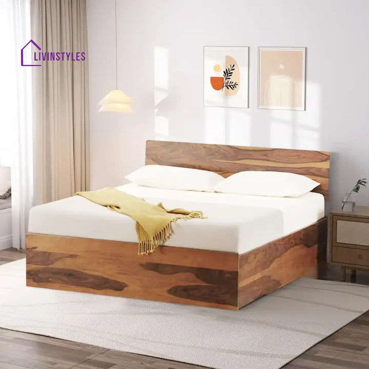 Darshan Sheesham Solid Wood Storage Beds Queen / Natural Bedroom Furniture Sets