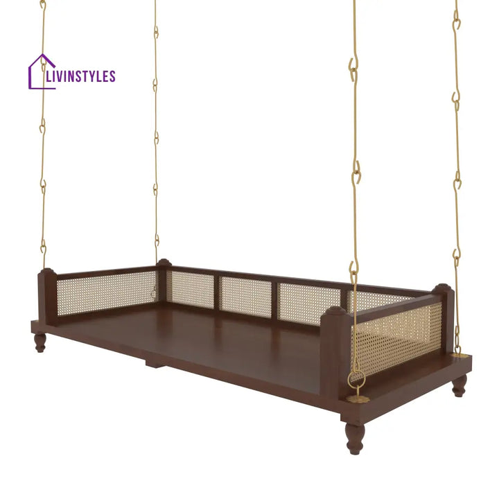 Charvi Elegant Wooden Swing for Home Interiors – Traditional Design with Cane Backrest Swing
