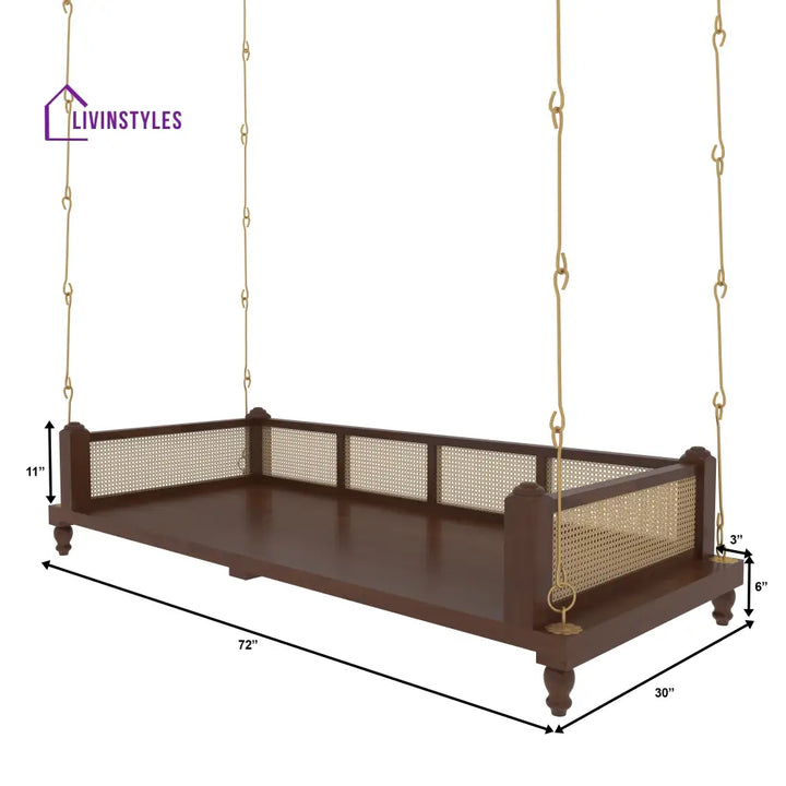 Charvi Elegant Wooden Swing for Home Interiors – Traditional Design with Cane Backrest Swing