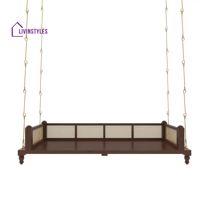 Charvi Elegant Wooden Swing for Home Interiors – Traditional Design with Cane Backrest Swing