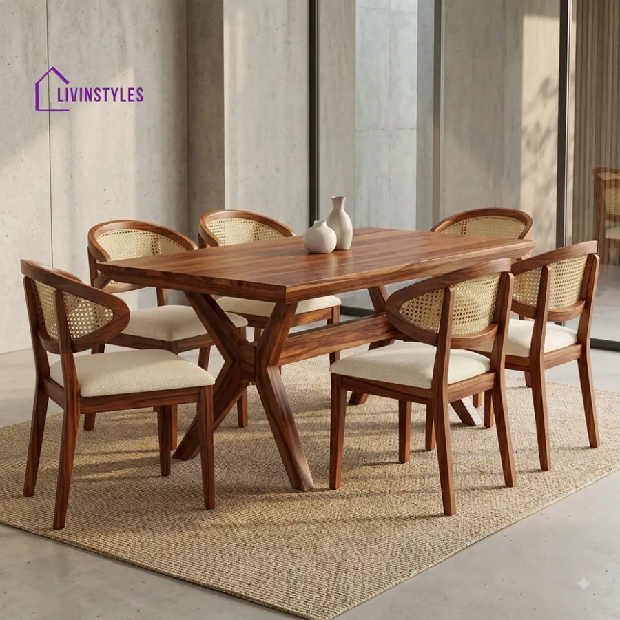 Charvi Premium Wooden 6 Seater Dining Table Set