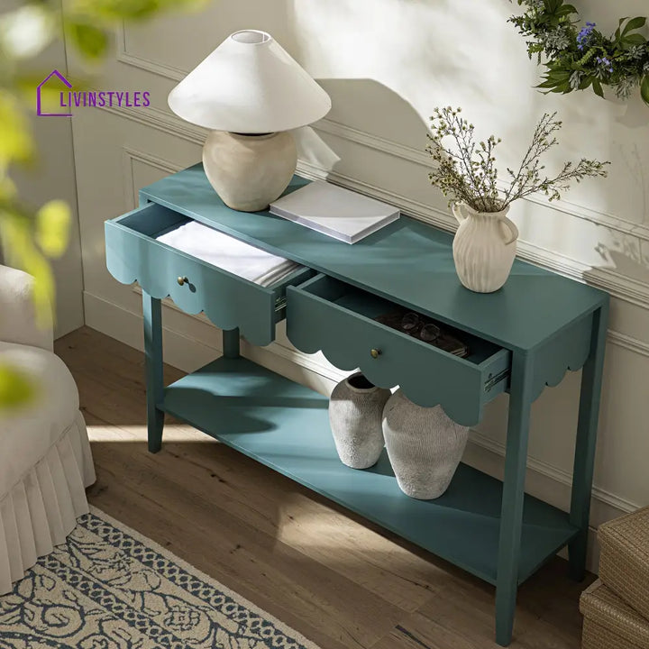 Henley Scalloped Edge Console Table Blue Spruce Console Tables