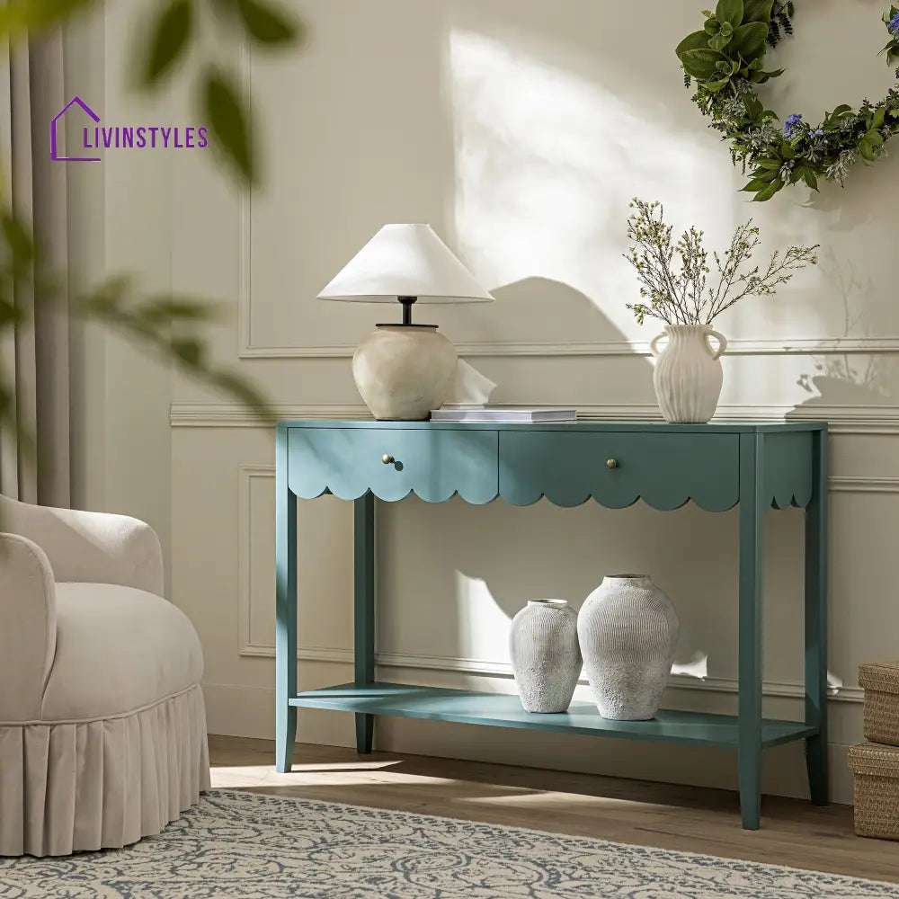 Henley Scalloped Edge Console Table Blue Spruce Console Tables