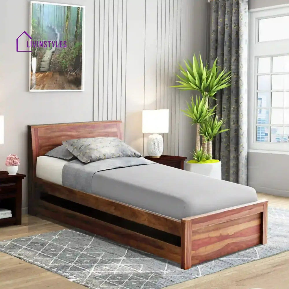 Acro Solid Sheesham Wood Single Bed Natural Bedroom Furniture Sets