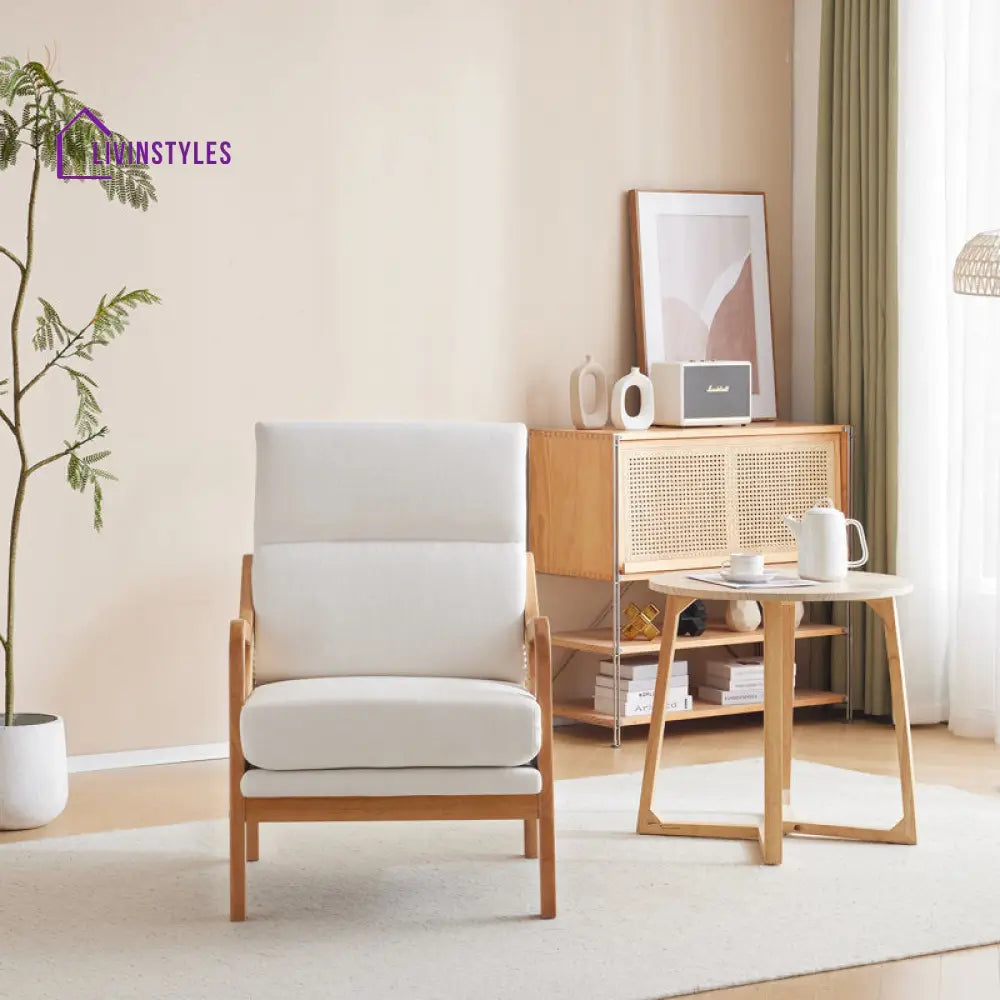 Charvi Solid Wood and Fabric Arm Chair | Living Room Chair | Lounge Chair