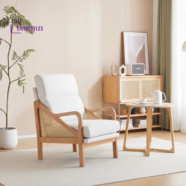 Charvi Solid Wood and Fabric Arm Chair | Living Room Chair | Lounge Chair