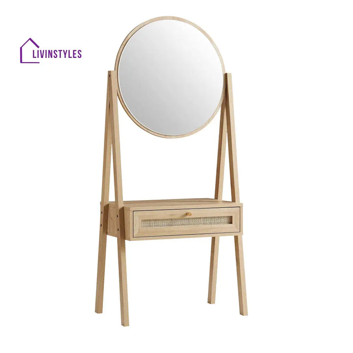 Frances Woven Rattan Standing Dressing Table with Mirror Natural Dressing Tables
