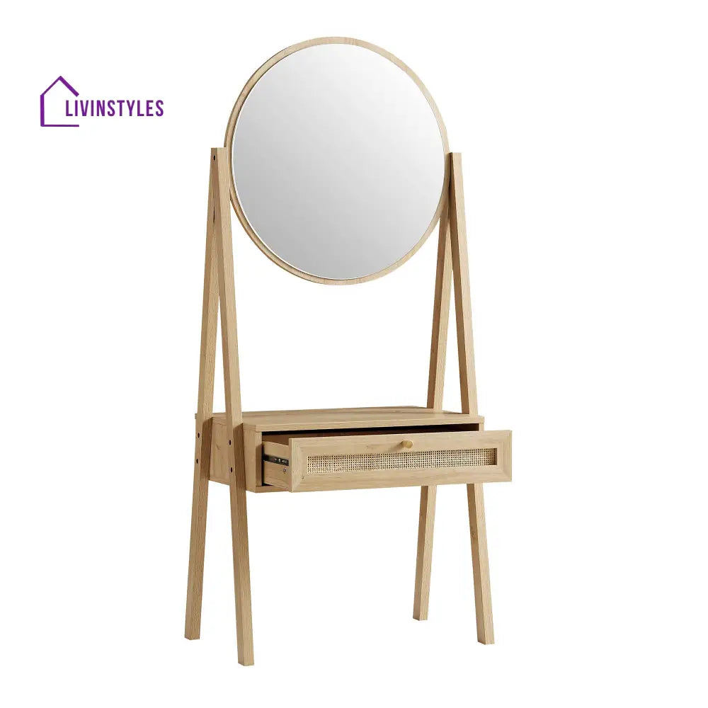 Frances Woven Rattan Standing Dressing Table with Mirror Natural Dressing Tables