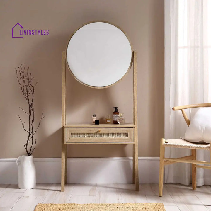 Frances Woven Rattan Standing Dressing Table with Mirror Natural Dressing Tables