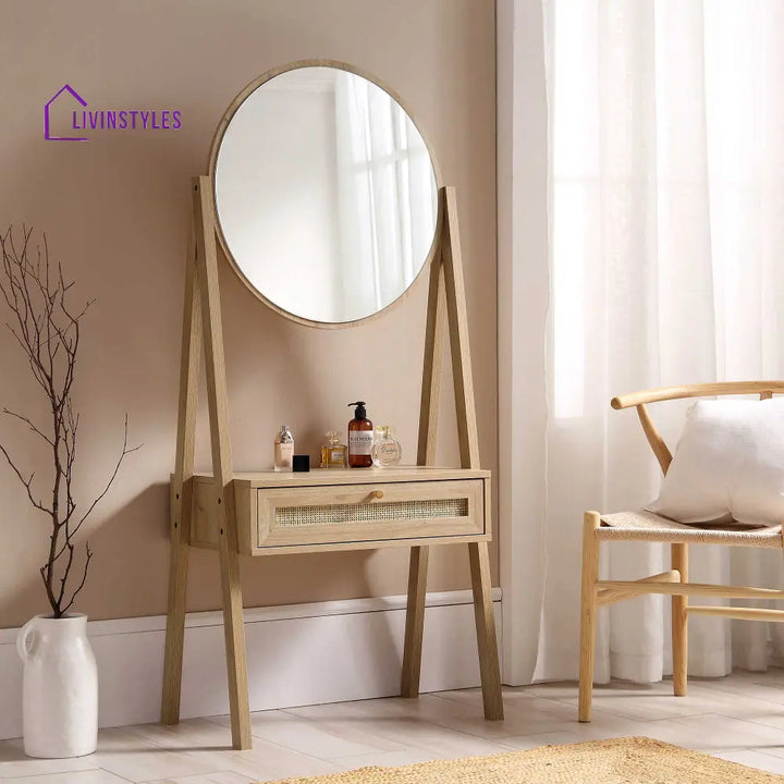Frances Woven Rattan Standing Dressing Table with Mirror Natural Dressing Tables