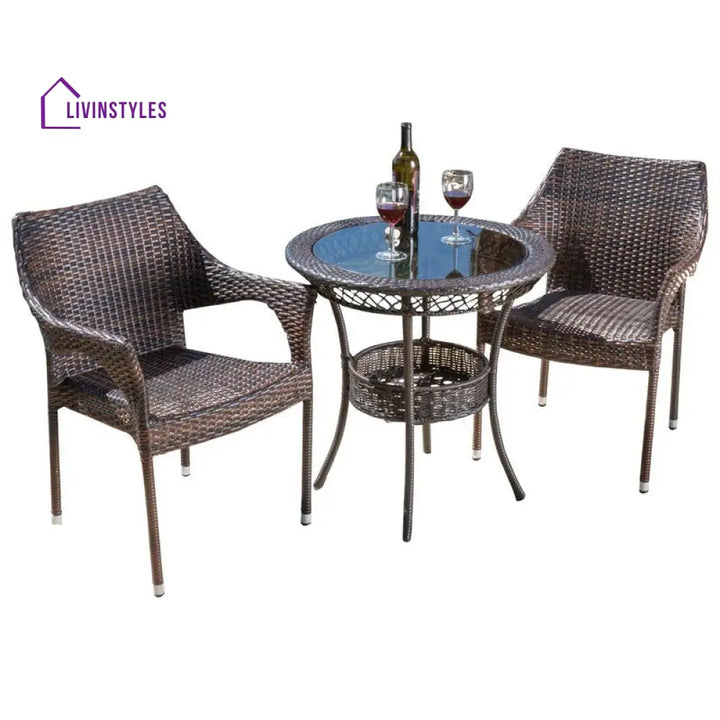 Chau Outdoor Patio Seating Set 2 Chairs and 1 Table Set (Dark Brown) - Coffee Table Sets