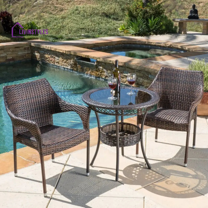 Chau Outdoor Patio Seating Set 2 Chairs and 1 Table Set (Dark Brown) - Coffee Table Sets