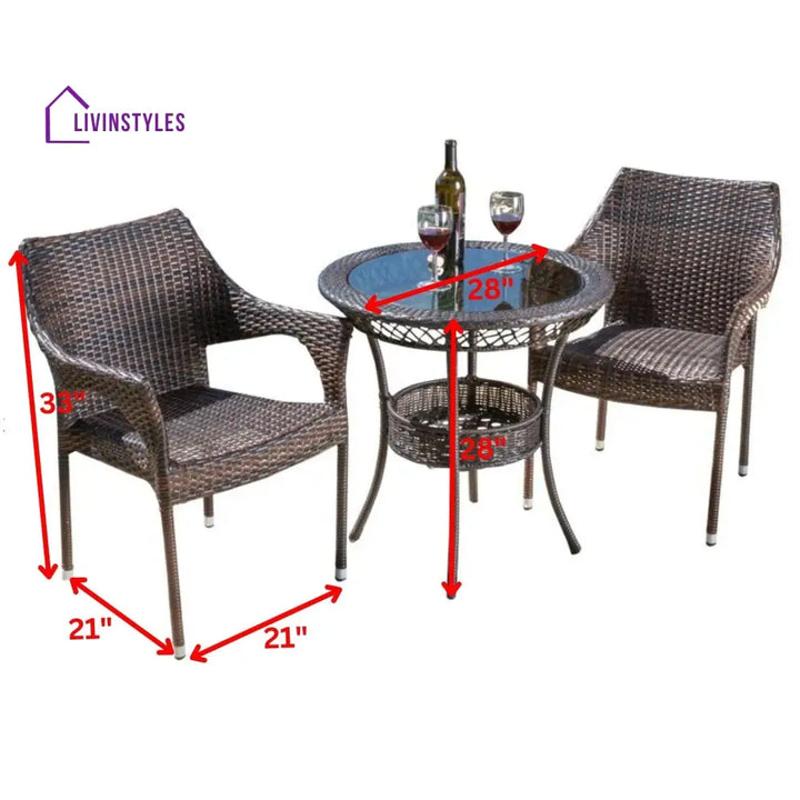 Chau Outdoor Patio Seating Set 2 Chairs and 1 Table Set (Dark Brown) - Coffee Table Sets