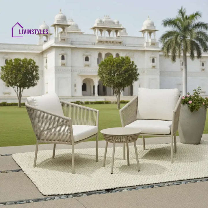 Chawo Outdoor Patio Seating Set 2 Chairs And 1 Table (Beige) Braided & Rope Coffee Sets