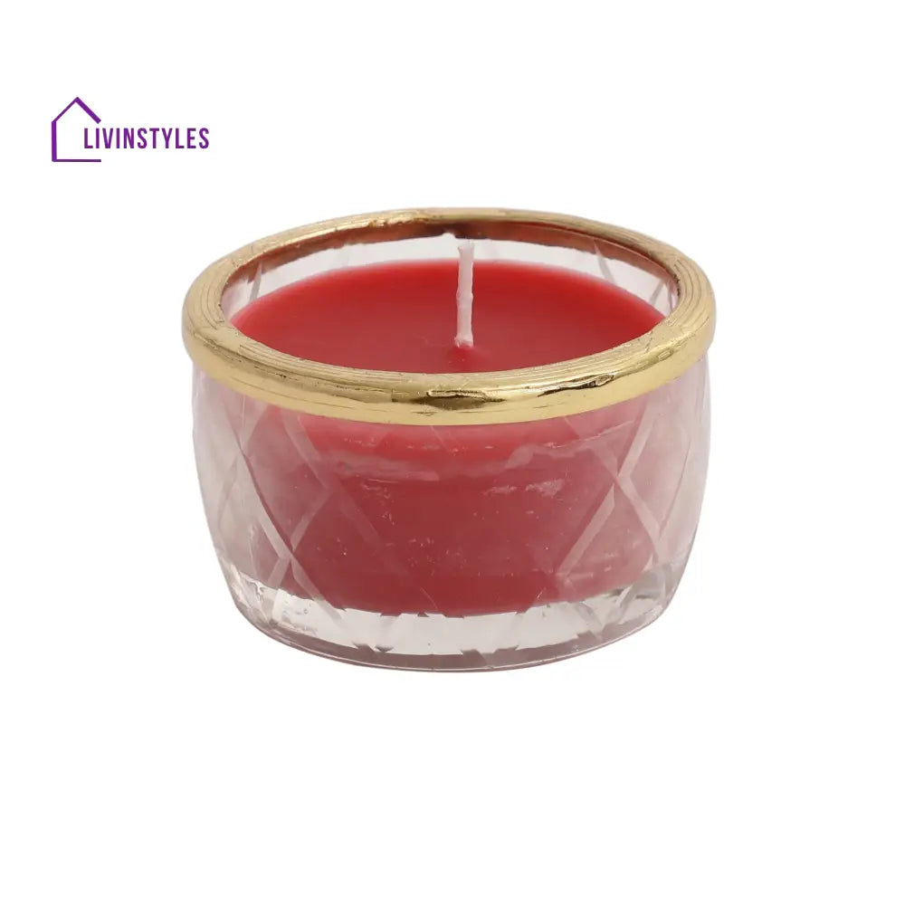 Cherry Blossom Red Scented Candle Jar With Golden Ring