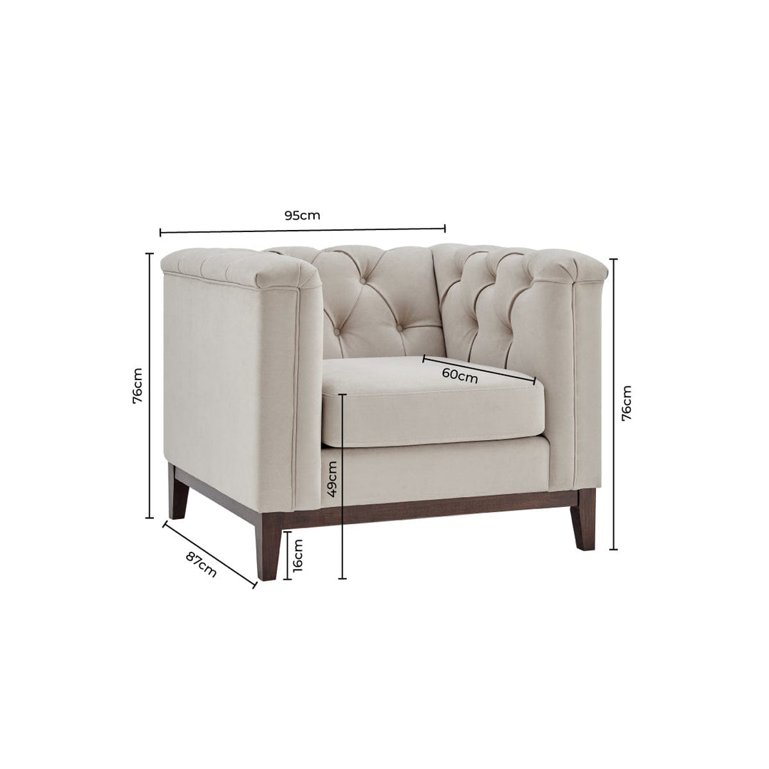 Javier Chesterfield Armchair - Stone