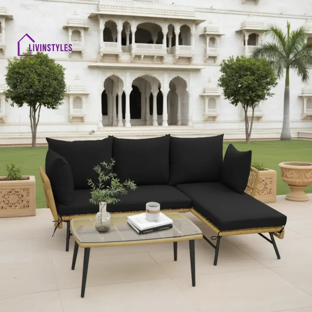 Chetan Patio Furniture Set L-Shaped Rope Woven Outdoor Sectional (Beige And Black)