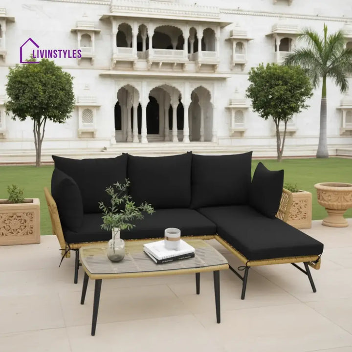 Chetan Patio Furniture Set L-Shaped Rope Woven Outdoor Sectional (Beige And Black)