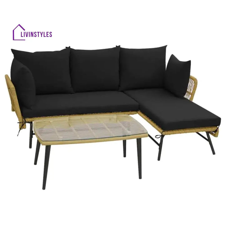 Chetan Patio Furniture Set L-Shaped Rope Woven Outdoor Sectional (Beige And Black)