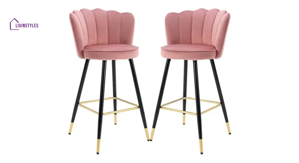 Pink Color Flower Counter Stool Set Of-1