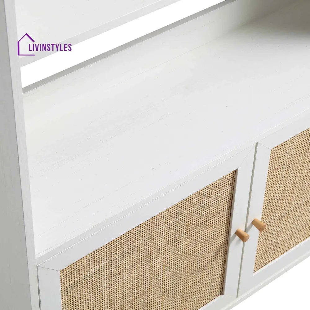 Frances Woven Rattan Bookcase with Doors White Bookcases & Shelves