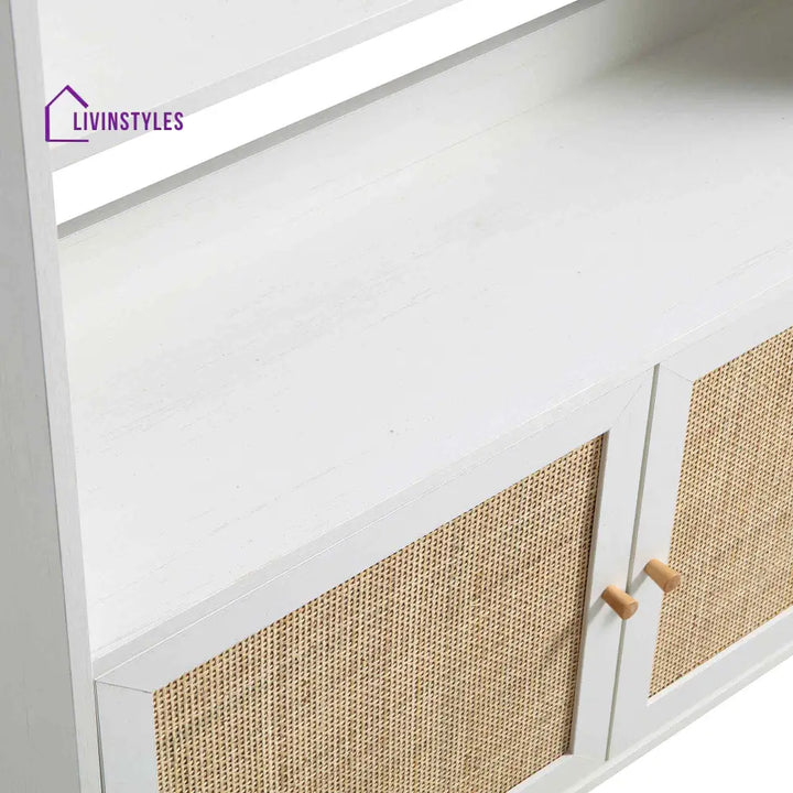 Frances Woven Rattan Bookcase with Doors White Bookcases & Shelves