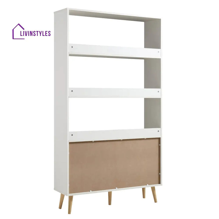 Frances Woven Rattan Bookcase with Doors White Bookcases & Shelves