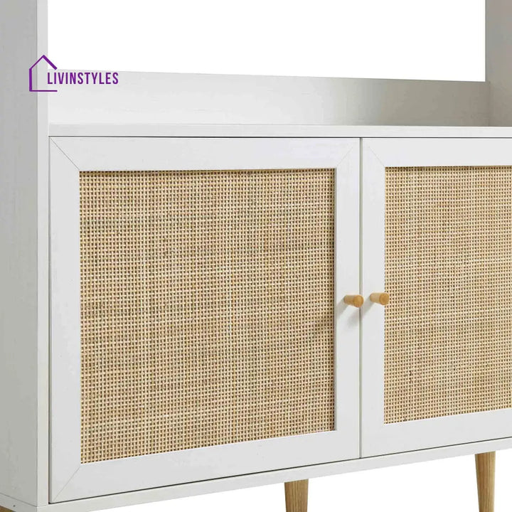 Frances Woven Rattan Bookcase with Doors White Bookcases & Shelves
