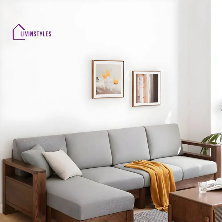 Chhavi Solid Wood L Shaped Sofa Set for Living Room