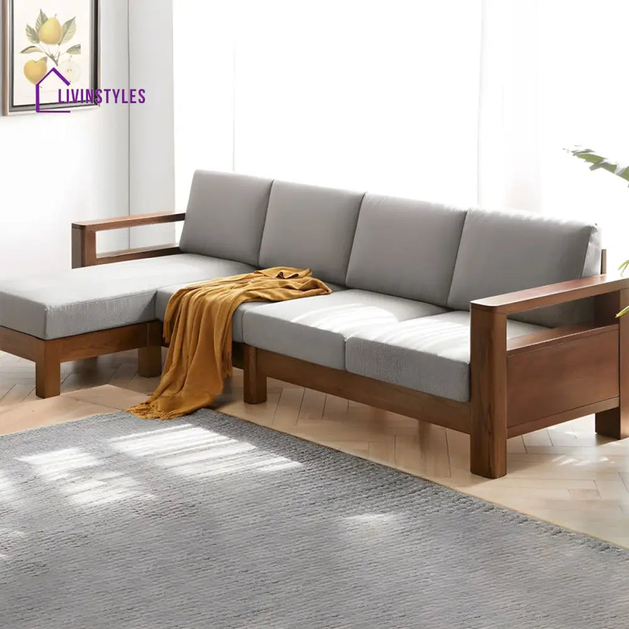 Chhavi Solid Wood L Shaped Sofa Set for Living Room