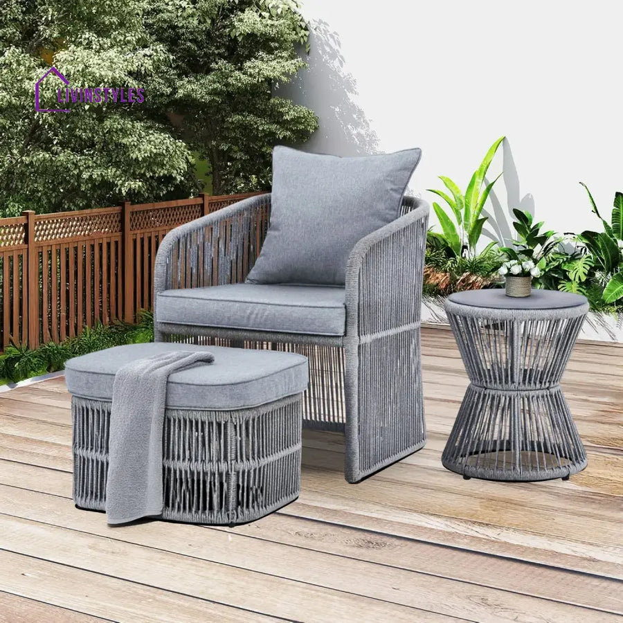 Chhaya Outdoor 3 Piece Rope Patio Sofa Set (Grey) - Patio Sofa Set