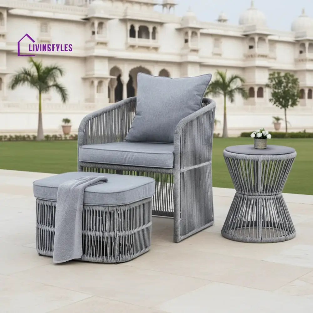 Chhaya Outdoor 3 Piece Rope Patio Sofa Set (Grey) - Patio Sofa Set