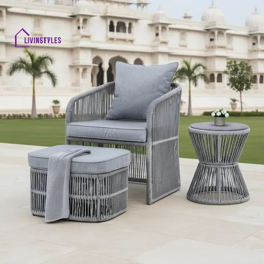 Chhaya Outdoor 3 Piece Rope Patio Sofa Set (Grey) - Patio Sofa Set