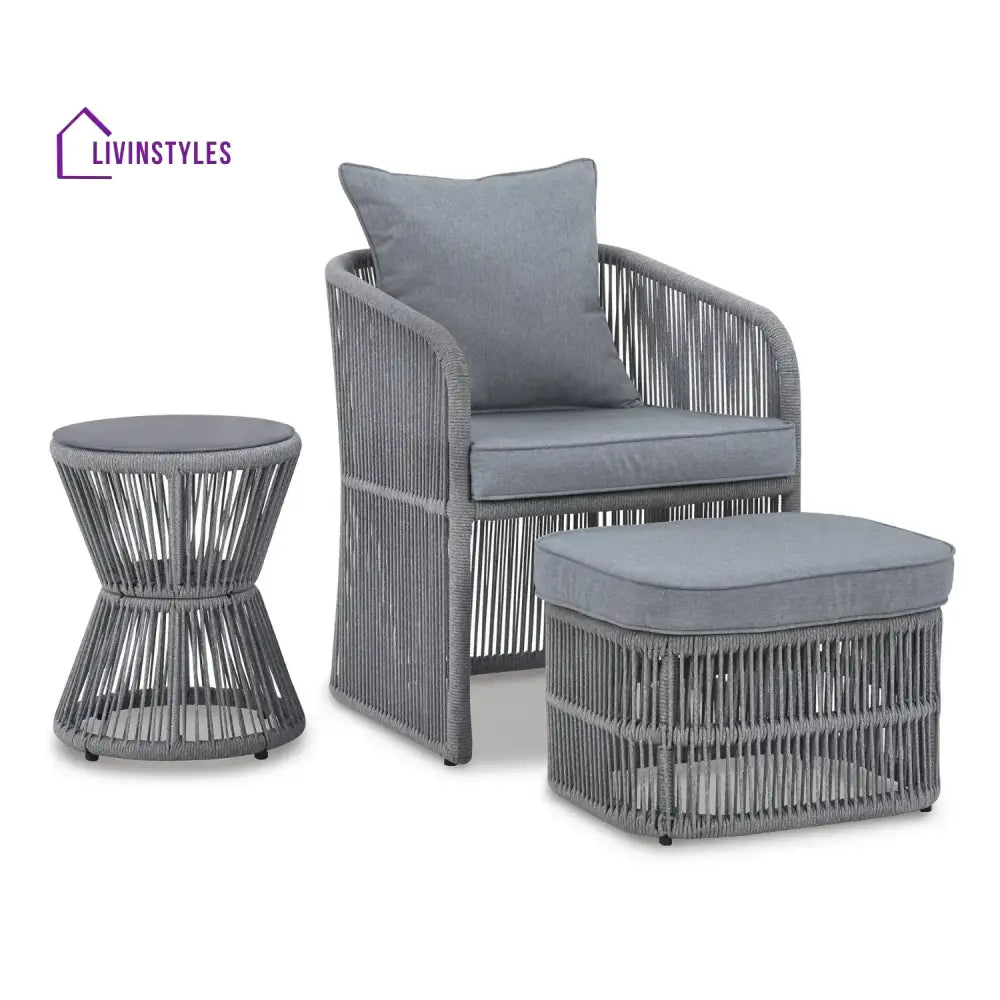 Chhaya Outdoor 3 Piece Rope Patio Sofa Set (Grey) - Patio Sofa Set